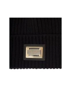 Dolce & Gabbana Black Ribbed Beanie With Logo Plaque In Wool And Cashmere Blend Woman -Volk Clothing Sales 83a76fd7f1ae73dc065b29724268b8e9