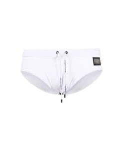 Dolce & Gabbana White Swim Briefs With Branded Drawstring And Logo Tag In Stretch Polyamide Man