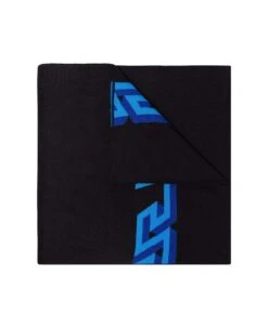 Versace Man's Greek Blue And Black Wool Scarf