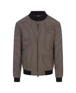 Hugo Boss Beige Slim Fit Jacket In Elasticised Material With Check