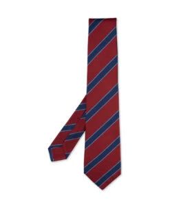 Kiton Red Silk Tie With Blue Stripes