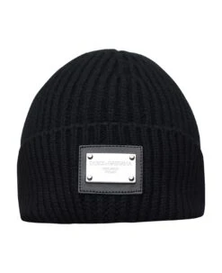 Dolce & Gabbana Black Beanie In Virgin Wool