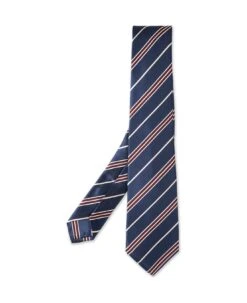Kiton Regimental Tie In Blue Silk With White And Red Stripes