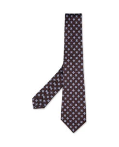 Kiton Brown Silk Tie With Micro Floral Pattern