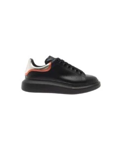 Alexander McQueen Black Low Top Sneakers With Metallic Heel Tab In Leather Man