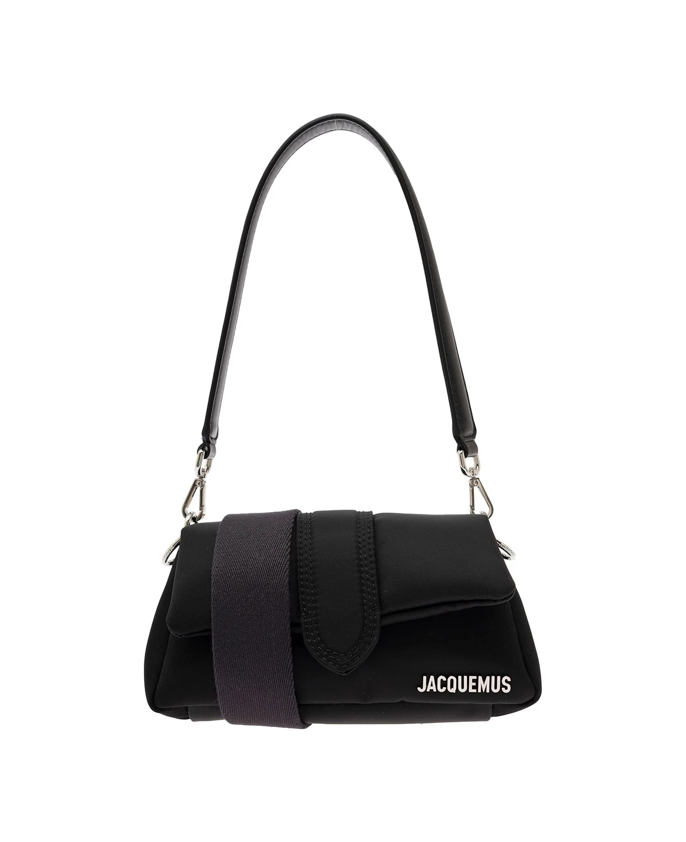 Jacquemus 'le Petit Bambimou' Black Shoulder Bag With Metal Logo Lettering In Nylon Man 1 Jacquemus 'le Petit Bambimou' Black Shoulder Bag With Metal Logo Lettering In Nylon Man
