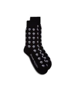 Alexander McQueen Man's Black Cotton Skull Socks
