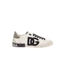Dolce & Gabbana 'portofino' White Low Top Sneakers With Logo Patch And Used Effect In Leather Man
