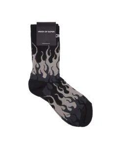 Vision Of Super Black Socks With Triple Grey Flame