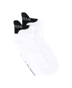 Alexander Mcqueen Man's White Cotton Socks With Logo Print