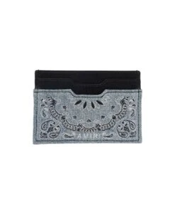 Amiri Black And Light Blue Card-holder With Bandana Embroidery And Logo Detail In Leather Man