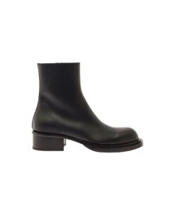 Alexander McQueen 'stack' Black Round-toe Boots In Smooth Leather Man