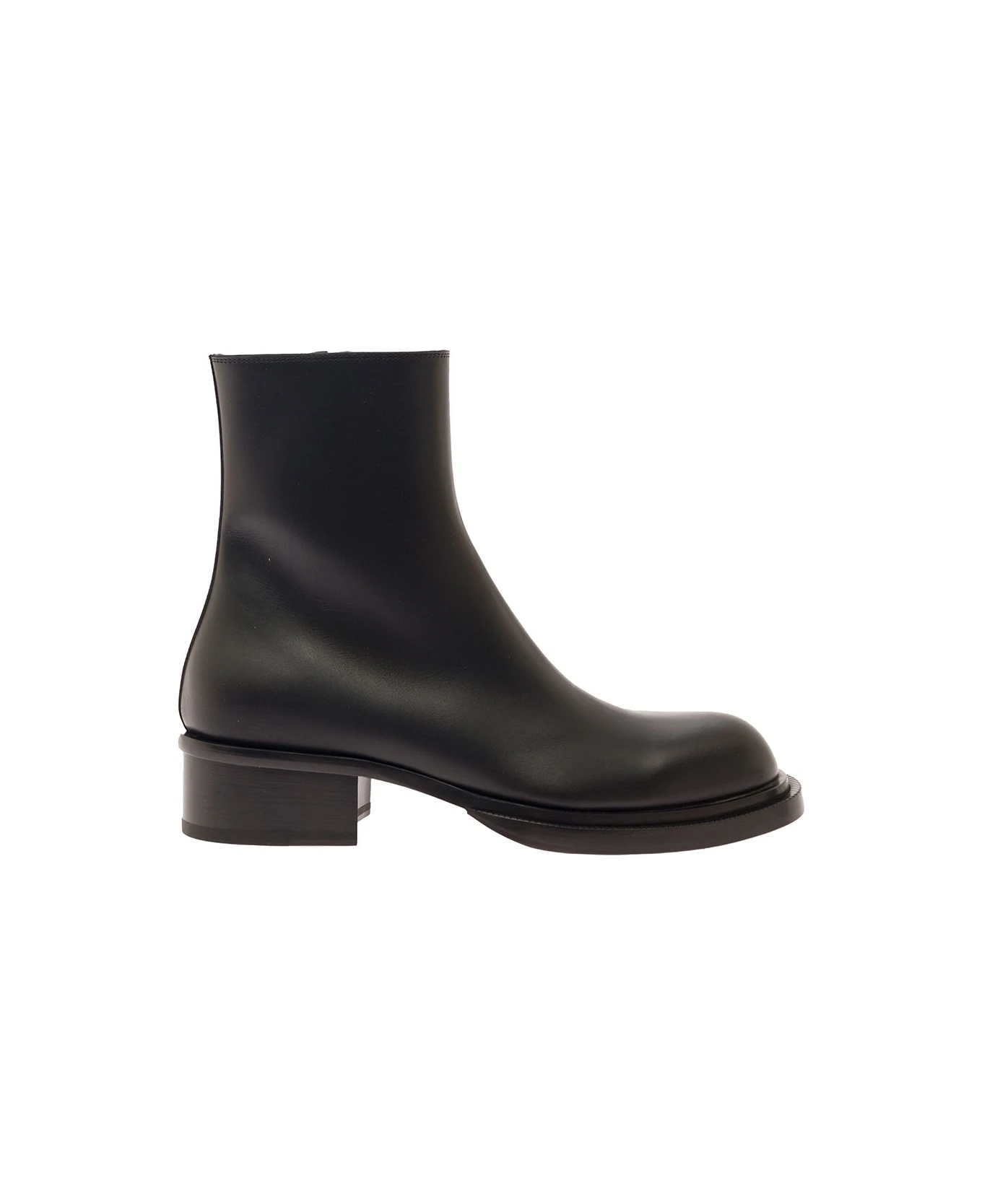 Alexander McQueen 'stack' Black Round-toe Boots In Smooth Leather Man 1 Alexander McQueen 'stack' Black Round-toe Boots In Smooth Leather Man