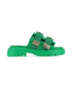 Bottega Veneta Green Nylon Flash Slippers