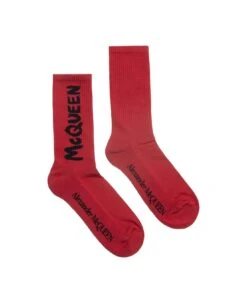 Alexander McQueen Mcqueen Graffiti Socks In Burgundy