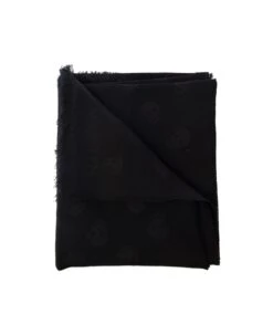 Alexander McQueen Black Scarf With All-over Skull Motif In Wool And Silk Man