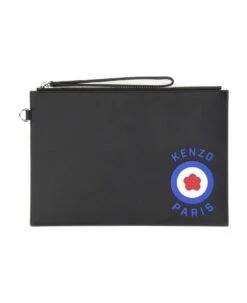 Kenzo Leather Clutch Bag With Logo