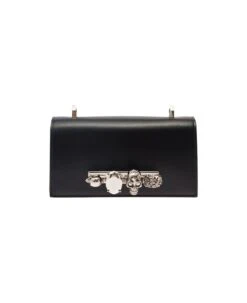 Alexander McQueen 'the Knuckle Satchel' Black Shoulder Bag With Skull And Stones In Smooth Leatrher Woman -Volk Clothing Sales dd042f08aec071839ad1db9c322fb0f3