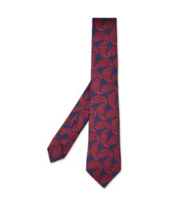 Kiton Royal Blue Tie With Red Paisley Pattern