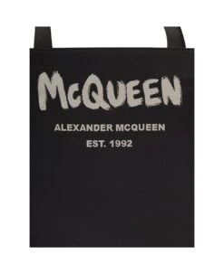 Alexander Mcqueen Man's Black Leather Crossbody Bag With Logo Print -Volk Clothing Sales df524e2cab5a9cd873dbfaa7cf542edb