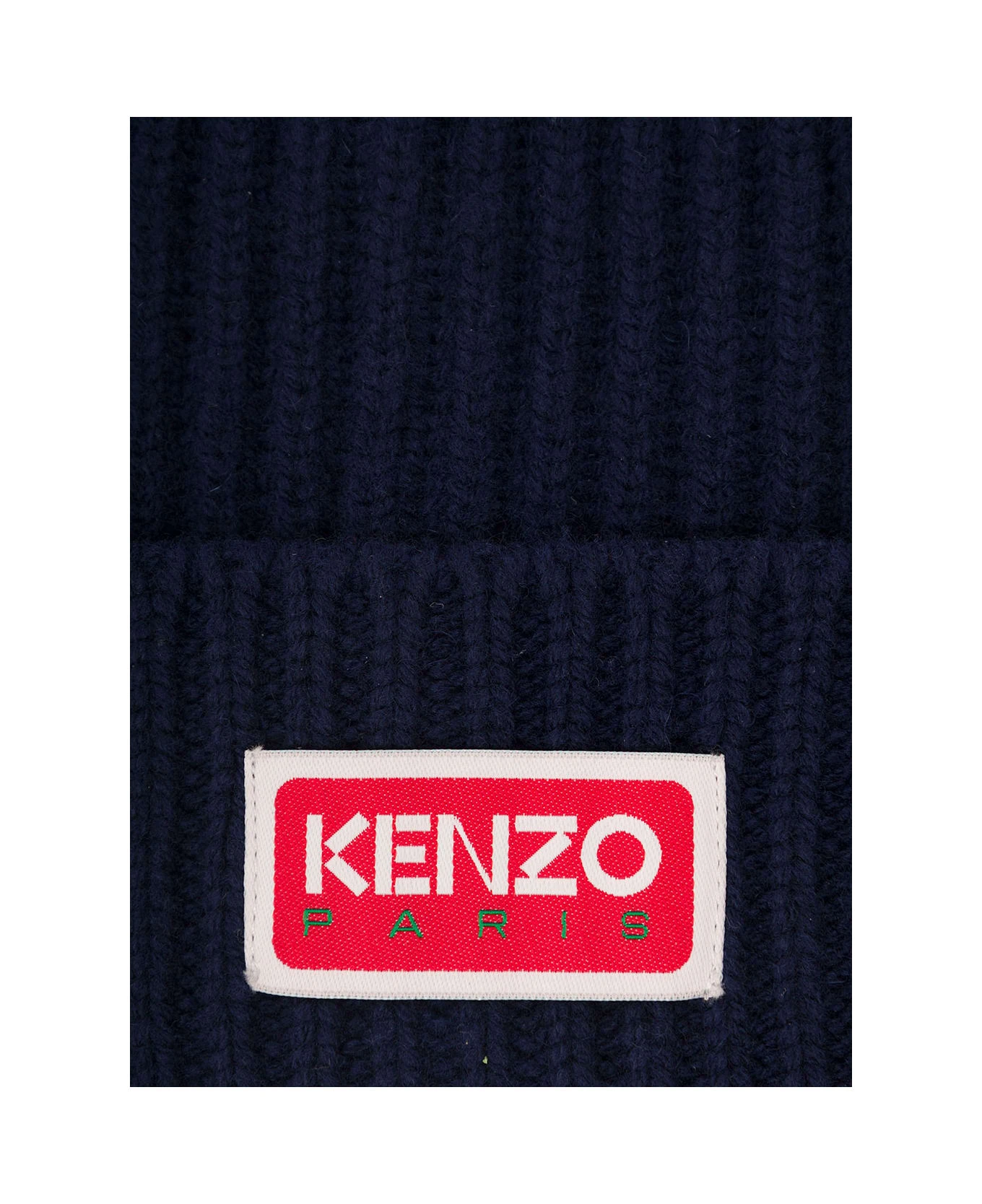 Kenzo Blue Beanie With Ribbed Texture And Contrastring Logo Patch In Wool Man 3 Kenzo Blue Beanie With Ribbed Texture And Contrastring Logo Patch In Wool Man - Image 3