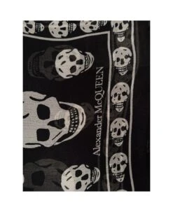 Alexander McQueen Black Scarf With Skull Print All-over In Modal Blend Woman