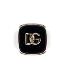 Dolce & Gabbana Man's Black Enameled Brass Ring With Logo -Volk Clothing Sales ea76548b30c189422688d6641a3862a3