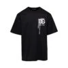 Dolce & Gabbana Black Crewneck T-shirt With Contrasting Logo Print In Cotton Man
