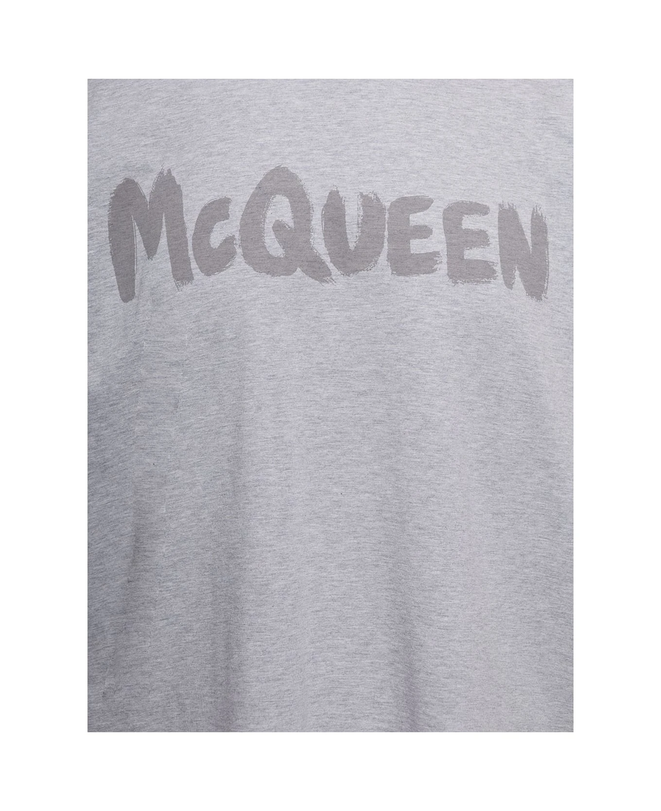 Alexander McQueen Grey Oversized T-shirt With Tonal Graffiti Logo Print In Cotton Man 3 Alexander McQueen Grey Oversized T-shirt With Tonal Graffiti Logo Print In Cotton Man - Image 3
