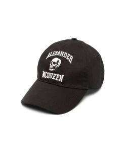 Alexander McQueen Varsity Skull Baseball Cap In Black Drill