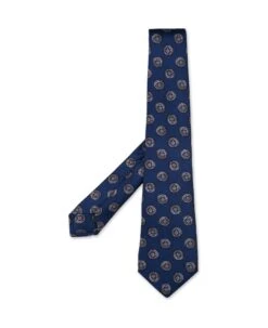 Kiton Navy Blue Silk Tie With Grey Pattern
