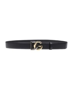 Dolce & Gabbana Calfskin Belt With Crossed Dg Logo In Metal