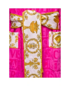 Accappatoio Corto Con Motivo Barocco In Spugna Di Cotone Nero Versace Home -Volk Clothing Sales fbf0af94e3c8e30b09fbea8adc659582