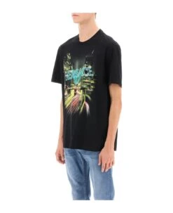 Versace Crew-neck T-shirt With City Lights Print -Volk Clothing Sales fc33e680ab3ba1be77f63a7a080cc27d