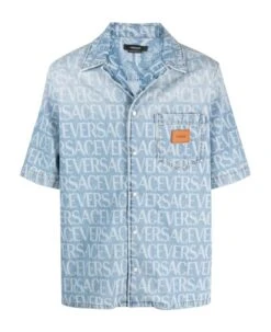 Versace Shirt Denim Americana Fit Non Stretch Lightblue Stone Washi Denim + Allover Laser